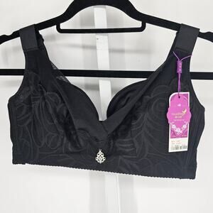 Mushigi Womens Sz 38D Unlined T Shirt Bra Solid Black Lace NEW